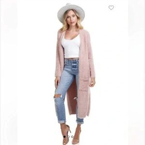 BB Dakota Mauve Lovefool Eyelash Duster Open Front Long Cardigan Sweater Size M